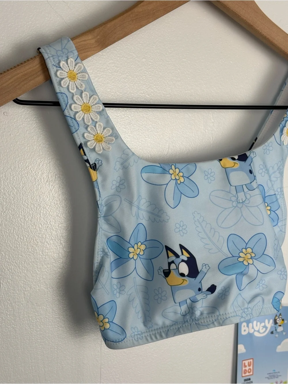 Target Disney BLUEY Light Blue Floral Daisy 2 piece Swimsuit Tankini UPF 50+